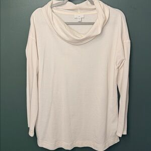 J.Jill Cream Waffle Knit Cowl Neck Sweater Size M Cozy Soft Pullover